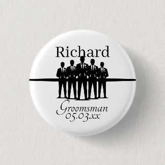 Groomsman Squad Silhouette Wedding Party Name Date 3 Cm Round Badge