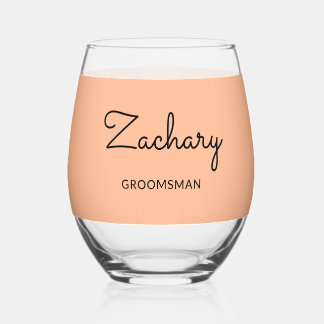 Groomsman Stylish Peach Minimalist Personalised Stemless Wine Glass