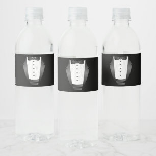 Groomsman Team Groom black tuxedo Bachelor Party  Water Bottle Label