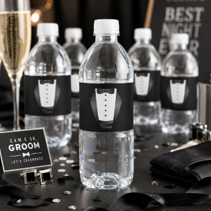 Groomsman Team Groom black tuxedo Bachelor Party Water Bottle Label