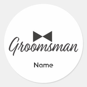 Groomsman text and Bow tie Classic Round Sticker