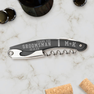 Groomsman Thank You Sporty Monogram Wedding Favour Corkscrew