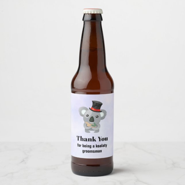 Groomsman Thank You with Koala Pun Beer Bottle Label (Front)