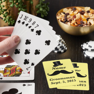 Groomsman Top Hat Moustache Custom Name & Date Pla Playing Cards