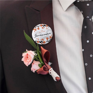 GROOMSMAN Tropical Flowers Swirls Wedding Name Tag 6 Cm Round Badge