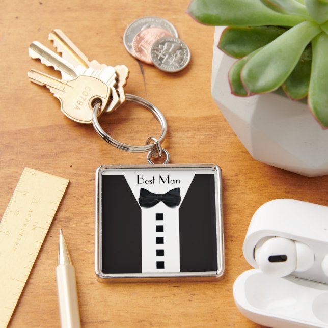 Groomsman Tuxedo 🎩 Elegant Bling Key Ring (Desk)
