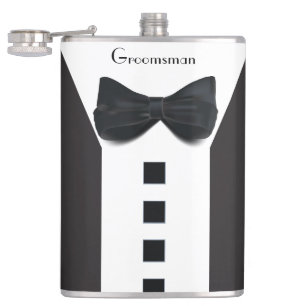 Groomsman Tuxedo 🎩 Elegant Bling Script Hip Flask