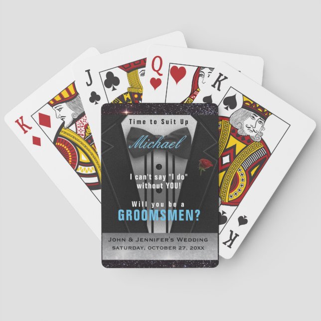 Groomsman Tuxedo Invitation Suit Up Playing Cards (Back)