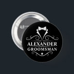 Groomsman Tuxedo Tie Black 6 Cm Round Badge<br><div class="desc">Wedding Groomsman Tuxedo Tie Black Pin Button</div>
