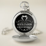 Groomsman Tuxedo Tie Silver and Black Pocket Watch<br><div class="desc">Wedding Groomsman Tuxedo Tie Silver and Black Pocket Watch</div>