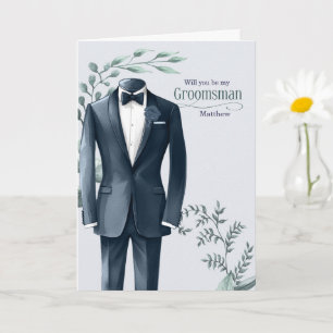 Groomsman Wedding Attendant Request Blue Tux Card