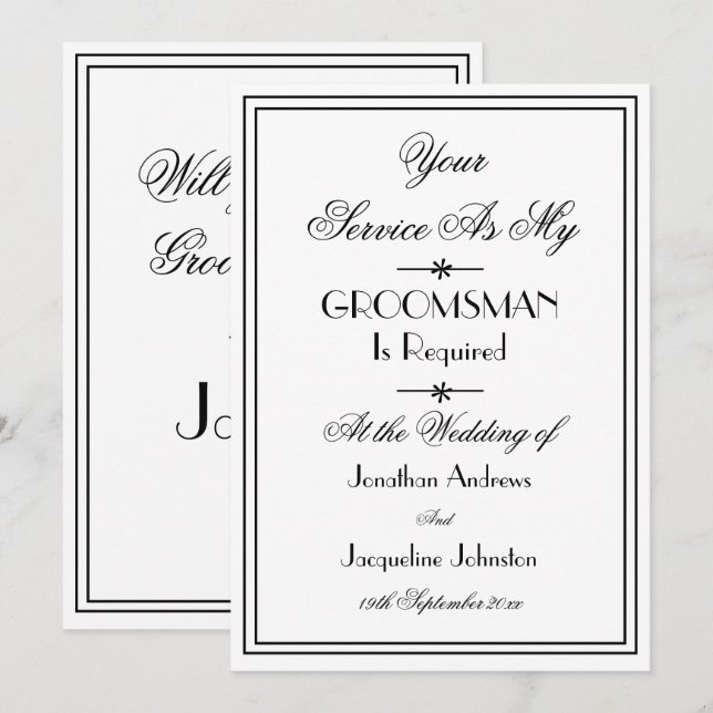 Groomsman Wedding Elegant Chic Proposal Invitation (Front/Back)