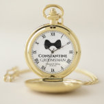 Groomsman Wedding Favour Black Tie Commemorative Pocket Watch<br><div class="desc">This pocket watch is a classy way to say thank your groomsmen for being a part of your wedding party. Features a simple yet fun design with a black bow tie,  his name,  the text "Groomsman" and the couple's name and wedding date. Unique and sophisticated wedding favour.</div>