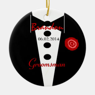 Groomsman Wedding Favour Custom Name Tux Ceramic Tree Decoration