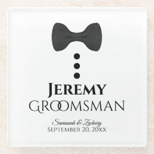 Groomsman Wedding Favour Cute Tuxedo Black Tie Glass Coaster
