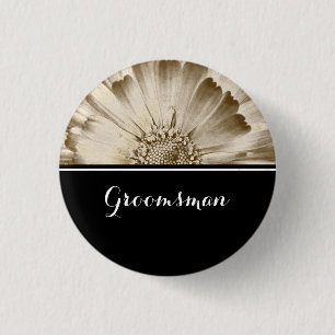 Groomsman Wedding Gold Daisy 3 Cm Round Badge