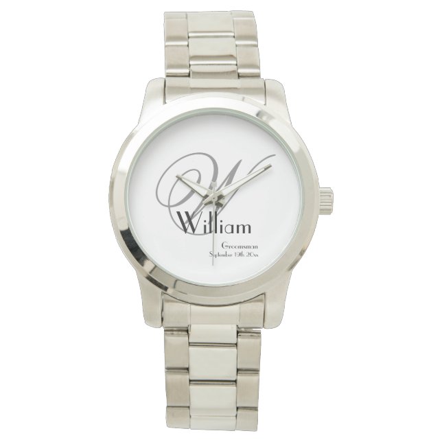 Groomsman Wedding Party Gift Cool Monogram Classic Watch (Front)