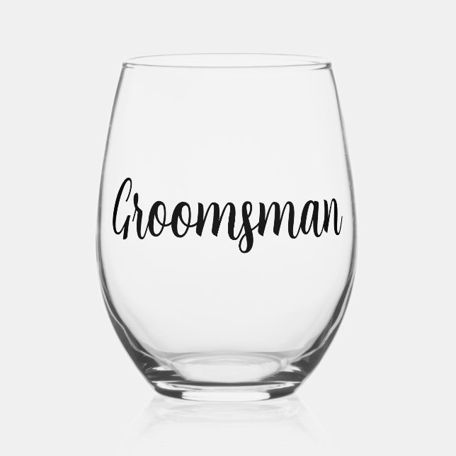 Groomsman Wedding Stemless Wine Glass (Front)