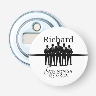 Groomsman Wedding Suited Squad Silhouette Name Bottle Opener