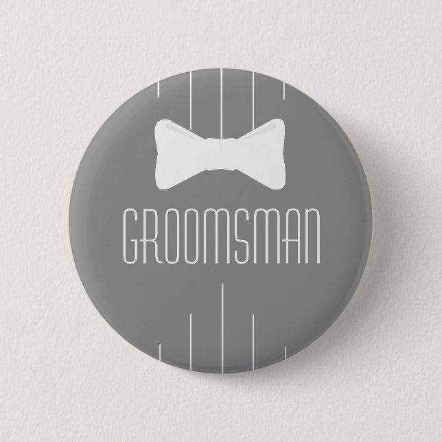 Groomsman White Bowtie 6 Cm Round Badge (Front)