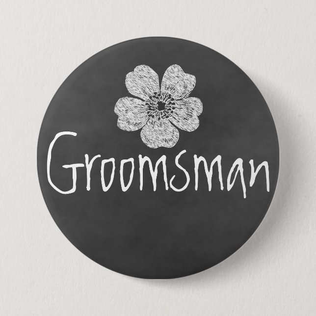 Groomsman Wild White Roses Chalkboard 7.5 Cm Round Badge (Front)