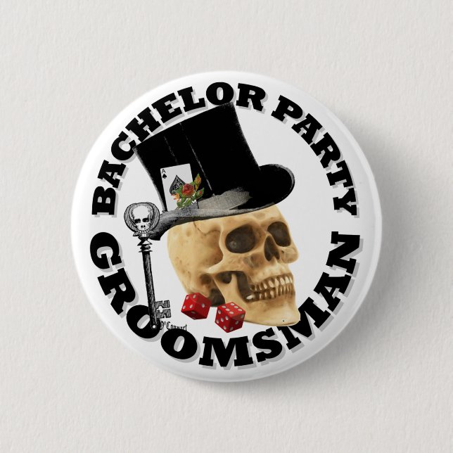 Groomsmans Gothic gambling skull bachelor party 6 Cm Round Badge (Front)