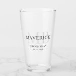 Groomsmen Gift Modern Trendy Monogram Initial Beer Glass<br><div class="desc">This stylish monogrammed groomsman beer glass features the groomsmen names, initials, title and date written in a trendy, grey minimalist typography. Simply add the names of the groomsmen, their initials, title and date in the personalise section to create your own wedding party beer glass. Although shown here as a groomsman...</div>