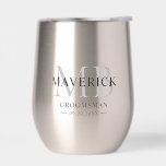 Groomsmen Gift Modern Trendy Monogram Initials<br><div class="desc">This elegant thermal wine tumbler can be custom-made for each member of your wedding party. It features the individual's monogrammed initials, name, title and date in a classic, black minimalist design. To personalise, enter each person's name, initial, date and their specific title into the provided fields to create your own...</div>