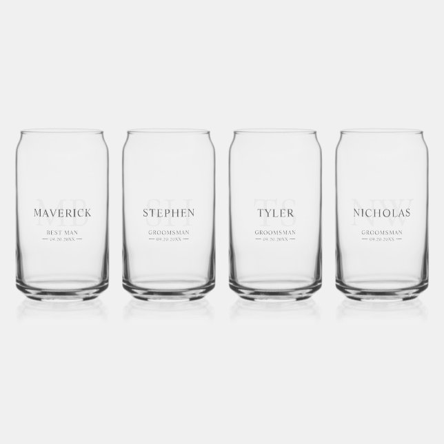Groomsmen Gift Modern Trendy Monogram Initials Can Glass (Front)