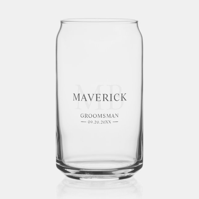 Groomsmen Gift Modern Trendy Monogram Initials Can Glass (Front)