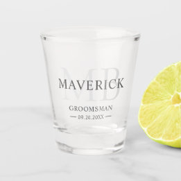 Groomsmen Gift Modern Trendy Monogram Initials Shot Glass