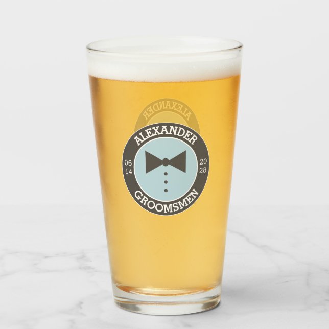 Groomsmen Gift | Name Bow Tie Wedding Beer Glass (Front Filled)