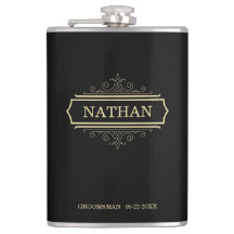 Groomsmen Gift Personalised Flask Black Gold Name