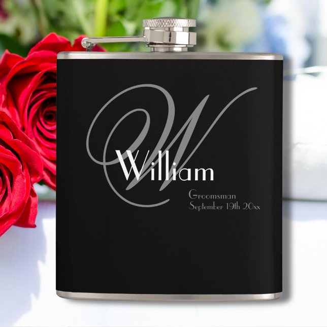Groomsmen Gifts Elegant Chic Monogram Name Classic Hip Flask (A Lovely Groomsmen Gift - Elegant Chic Monogram, Name & Date Classic Flask.)