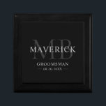 Groomsmen Gifts Monogram Wedding Favours Best Man Gift Box<br><div class="desc">This stylish monogrammed groomsman gift box features the groomsmen names, initials, title and date written in a trendy, grey minimalist typography. Simply add the names of the groomsmen, their initials, title and date in the personalise section to create your own wedding favours. Although shown here as a groomsman gift box,...</div>