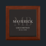 Groomsmen Gifts Monogram Wedding Favours Best Man Gift Box<br><div class="desc">This stylish brown wooden groomsman gift box features the groomsmen names, initials, title and date written in a trendy, minimalist typography. Simply add the names of the groomsmen, their initials, title and date in the personalise section to create your own wedding favours. Although shown here as a groomsman gift box,...</div>