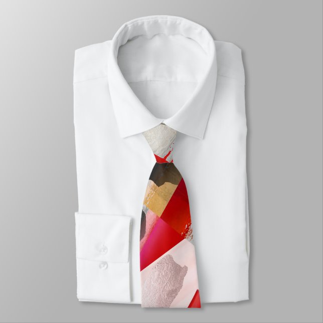 Groomsmen Modern Colour Block Blush Black Red Tie (Tied)
