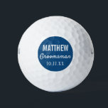 Groomsmen Modern Typography Wedding Favour Golf Balls<br><div class="desc">For the groom who loves to golf!  These golf balls are the perfect favour or gift for the golfer groomsmen in your wedding,  either for your bachelor party or for your wedding day.  Personalise each golf ball with the name of each groomsman and date of your choice.</div>
