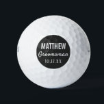 Groomsmen Modern Typography Wedding Favour Golf Balls<br><div class="desc">For the groom who loves to golf!  These golf balls are the perfect favour or gift for the golfer groomsmen in your wedding,  either for your bachelor party or for your wedding day.  Personalise each golf ball with the name of each groomsman and date of your choice.</div>