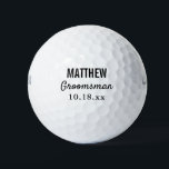 Groomsmen Modern Typography Wedding Favour Golf Balls<br><div class="desc">For the groom who loves to golf!  These golf balls are the perfect favour or gift for the golfer groomsmen in your wedding,  either for your bachelor party or for your wedding day.  Personalise each golf ball with the name of each groomsman and date of your choice.</div>