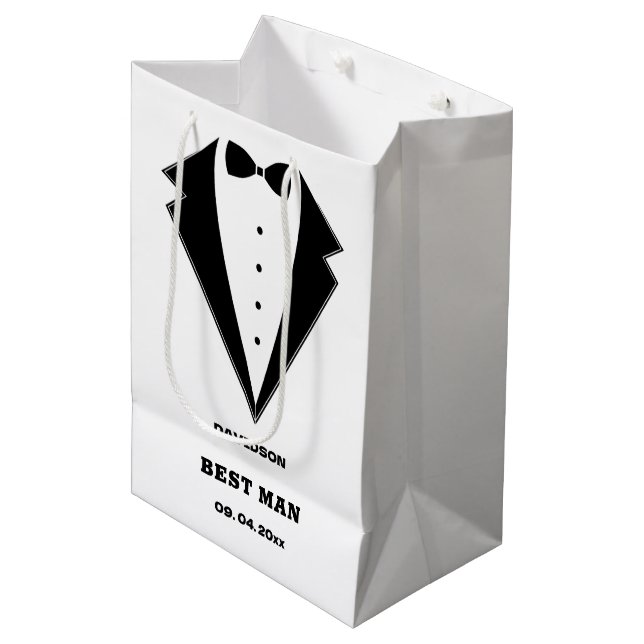 Groomsmen Proposal Bag, Team Groom Personalised  Medium Gift Bag (Front Angled)