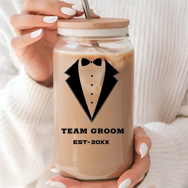 Groomsmen Proposal Glass, Team Groom Personalised  Can Glass (Creator Uploaded)