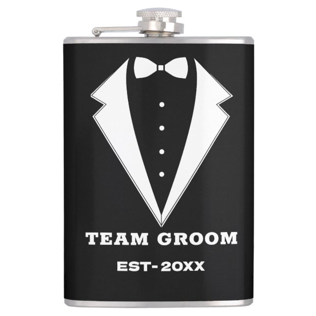 Groomsmen Proposal Glass, Team Groom Personalised  Hip Flask (Front)