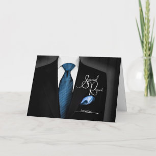Groomsmen Request Tuxedo with Blue Tie Invitation