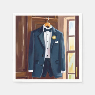 Groomsmen’s Tuxedo | Wedding Bachelor Watercolor Napkin