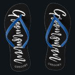 Groomsmen | Script Style Custom Wedding Flip Flops<br><div class="desc">A little something for your ultra special Groomsmen. Have them happy to stand by your side on your special day of matrimony with this unique set of personalised flip-flops. It features the words "groomsmen" in an elegant script style text. Underneath this towards the heel is a spot for a custom...</div>