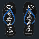 Groomsmen | Script Style Custom Wedding Flip Flops<br><div class="desc">A little something for your ultra special Groomsmen. Have them happy to stand by your side on your special day of matrimony with this unique set of personalised flip-flops. It features the words "groomsmen" in an elegant script style text. Underneath this towards the heel is a spot for a custom...</div>