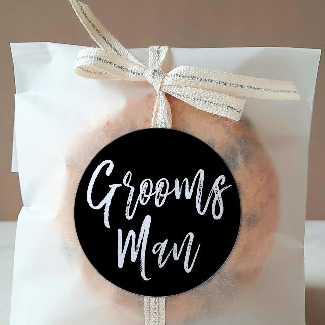 Groomsmen | Script Style Wedding Black Classic Round Sticker (Creator Uploaded)