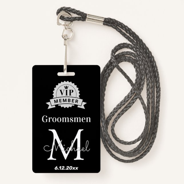 groomsmen vip member, bachelor party favour ID badge (Front with Lanyard)