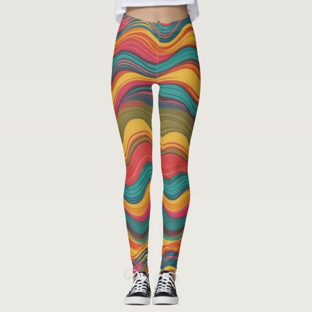 Groove Waves 70s Psychedelic Line Pattern Leggings (Front)